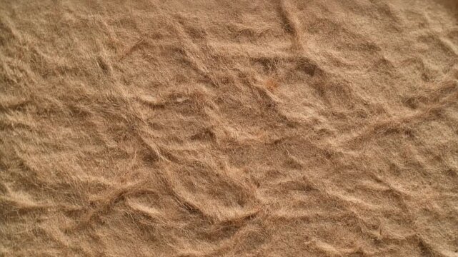 Close up macro texture of brown natural felt fabric, raw animal wool fibers, or organic textile material background