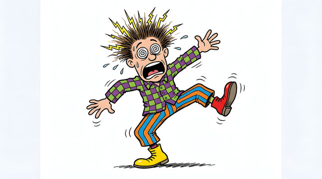 Man Experiencing Electric Shock Reaction.