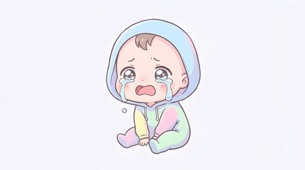 Obraz premium Crying Cartoon Baby Sitting with Sad Face.