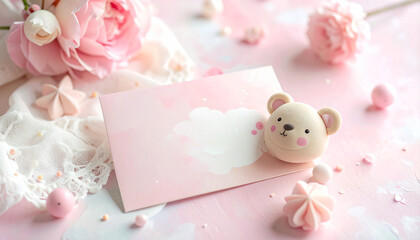 Cute Pink Baby Card with Teddy Bear