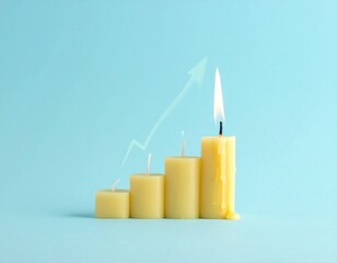 Growth Concept with Candle Flame Forming Upward Trend Line 