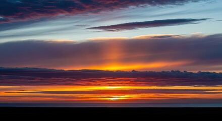 Fototapeta premium Dramatic Sunset Sky with Vibrant Colors and Crepuscular Rays over Horizon