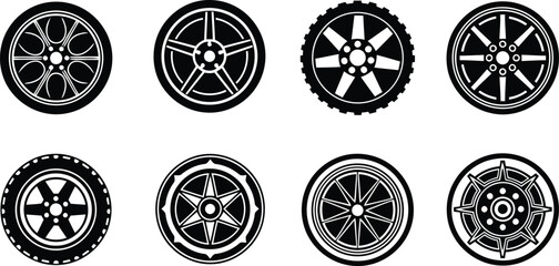 Car wheel vector icon set