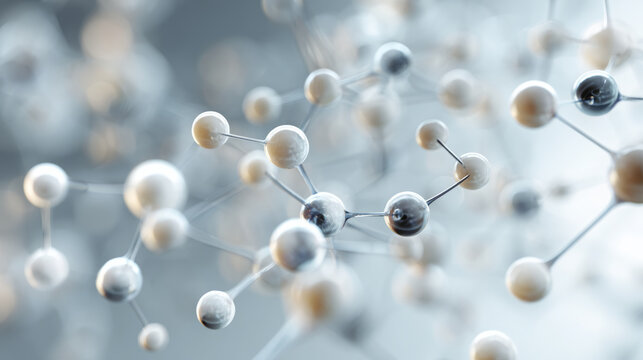 Molecular structure with interconnected atoms representing scientific research, medical development, chemistry, and advanced technology concepts
