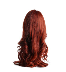 Naklejka premium Mannequin head with red wig isolated on white background, back view