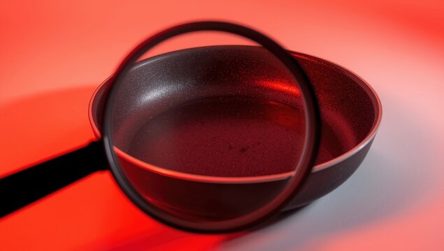 Awareness of hazardous PFAS in nonstick cookware - Idea with magnifying glass