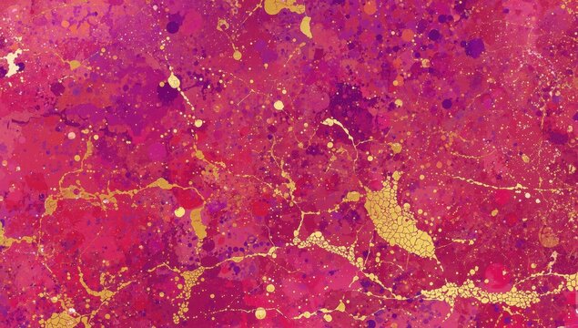 Background of abstract gold and pink ink blots. Marble effect