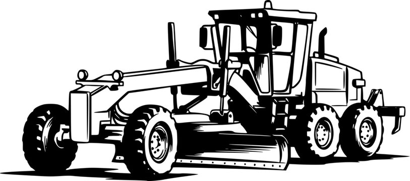 Minimalist sumi-e style grader machine illustration for design p
