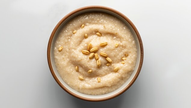 Bowl of semolina porridge seen from above
