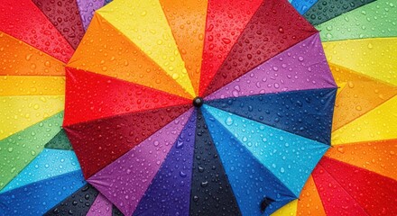 Fototapeta premium A vibrant and colorful umbrella with raindrops reflecting the light.