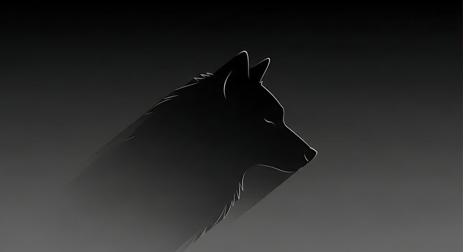 Dog silhouette against gradient background.
