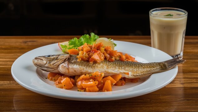 Ceviche with sweet potatoes and ample tigra milk, a classic Peruvian dish