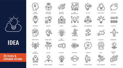 Idea icon set. Icons related to Creative idea, brainstorming, solution, thinking and more. Outline icon with Editable stroke. Vector illustration © ARIF MIFTAHUL ANWAR