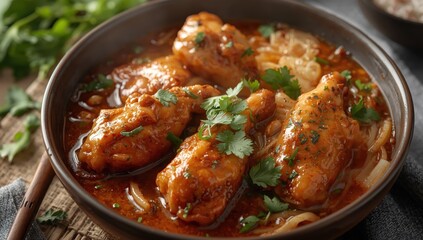 Fototapeta premium Chicken wings cooked with bitter gourd noodles