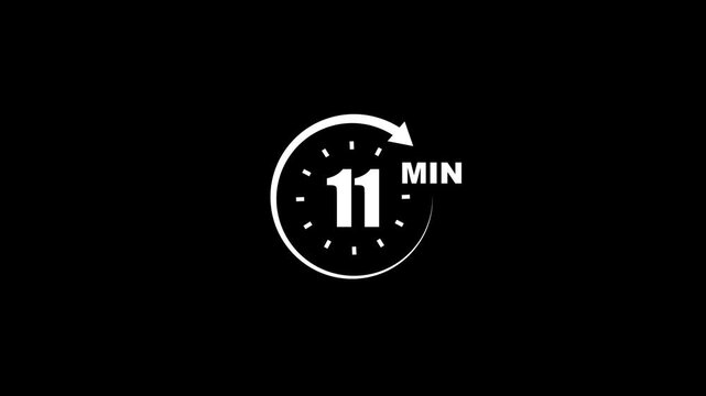 Countdown timer 11 minutes white on black background with arrow clock