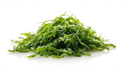Chuka seaweed salad on a white background, side view. Healthy wakame kelp dish