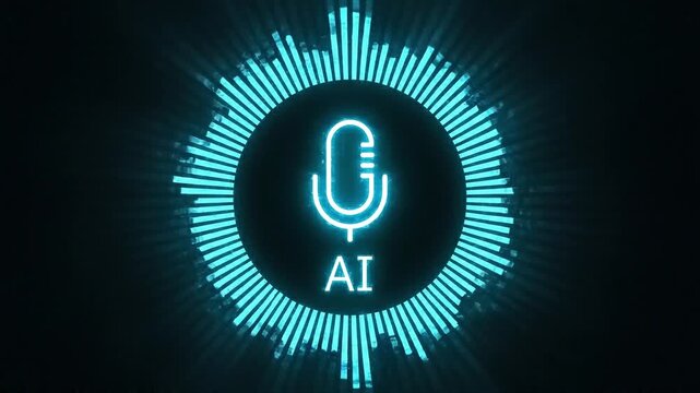 voice message Animation. Digital interface audio Voice assistant for AI chat technology waveform AI Chat innovation sound wave. Voice assistant for AI chat animation isolated on black background
