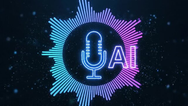 AI voice recognition personal assistant technology concept, smart artificial intelligence app screen, machine speech generated, online support chat bot, automated virtual business customer service 