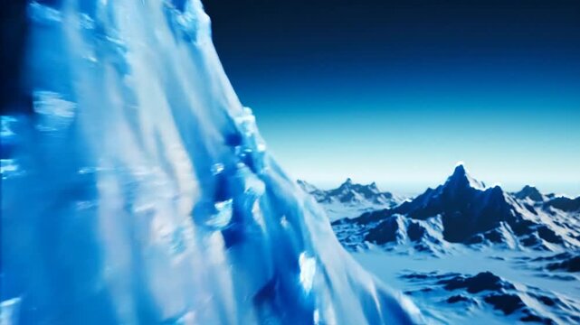 A majestic snow-capped mountain range under a clear blue sky with a gradient of dark to light blue hues