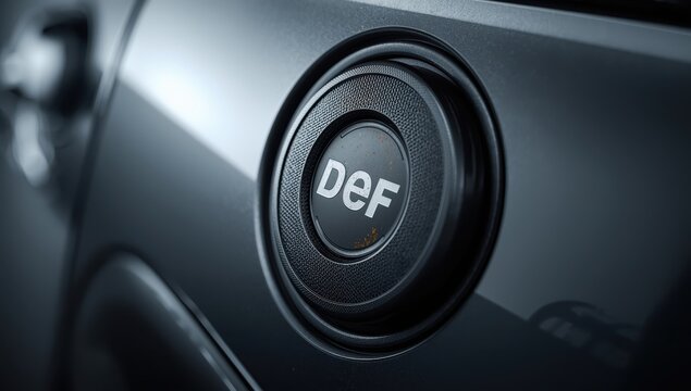 Close-up of AdBlue and diesel tank filler neck and cap