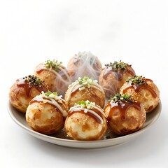 Steaming Hot Takoyaki White Background Isolated Studio Shot
