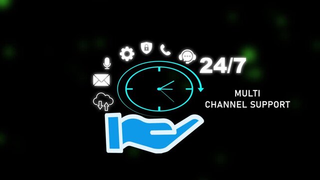 24/7 Multi Channel Support Service with Hand and Clock 24/7 support customer service help desk technical support