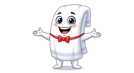 Cartoon toilet paper roll character smiling.