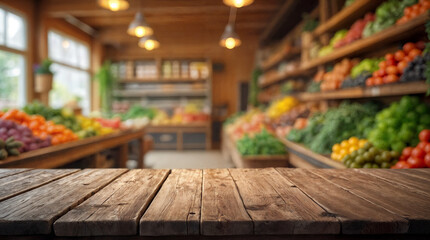 Fototapeta premium wooden tabletop in foreground with dark rustic wood texture and slightly worn surface and organic