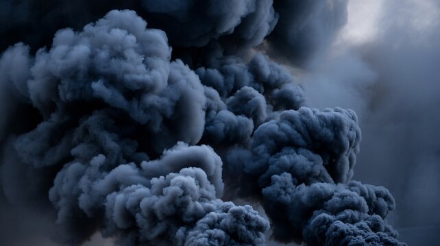 Dark smoke billowing into the air with intense dramatic clouds