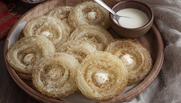 Rabri jalebi or imarati served with condensed milk rabdi, a popular Indian sweet