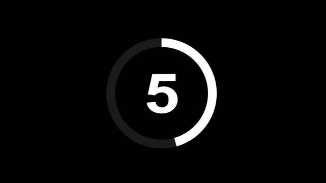 Digital circle countdown timer Ten seconds animation from 10 to 0 seconds on black background, 10 second countdown timer concept, 10 seconds simple countdown timer animation.