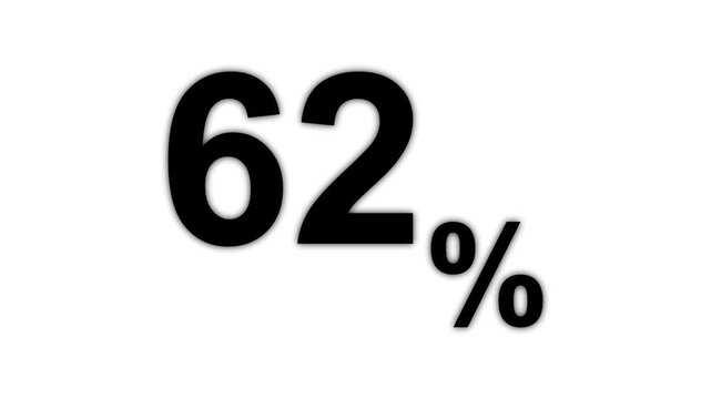 Abstract glowing Beautiful 62 percent text icon animation effect modern minimal clean shiny typography counter progress meter loading indicator loop seamless black background animation.