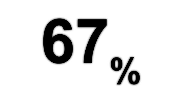 Abstract glowing Beautiful 67 percent text icon animation effect modern minimal clean shiny typography counter progress meter loading indicator loop seamless black background animation.
