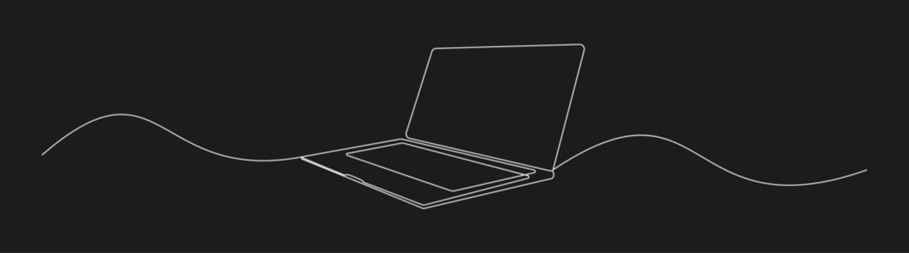Minimalist Line Art Laptop with Wavy Line on Black Background