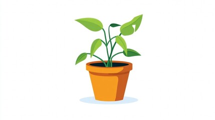 Obraz premium A cartoon potted plant with green leaves in a terracotta pot.