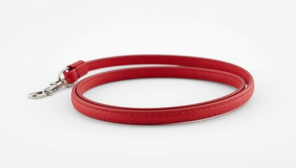 Fototapeta premium Single red leather lanyard on white
