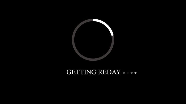 Loading screen animation getting ready progress bar circle with text on black background circle animation.