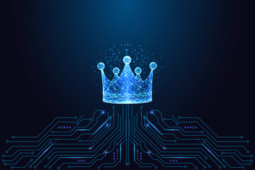 Digital Crown Symbol. Leadership, Success and Achievement in Futuristic Tech Mesh Vector © Inna