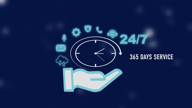 24/7 Customer Service Support Hand Holding Clock with 365 Days a Year Availability 24/7 service 365 days service
