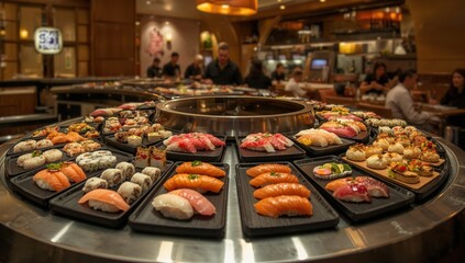 Obraz premium Taiwan, December 15, 2023: Sushi offerings at Sushiro