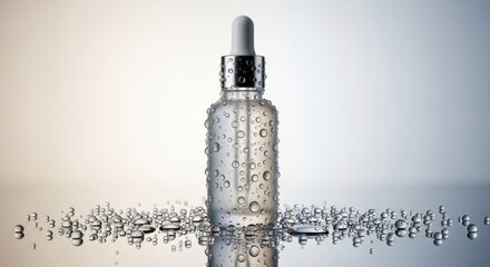 Serum Bottle with Dropper on Reflective Surface