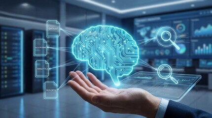 Analyzing data trends and insights modern office digital illustration high-tech environment close-up perspective innovation concepts