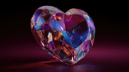 Fototapeta premium Romantic love theme for Valentines Day. A vibrant, heartshaped crystal object on a dark background, rendered in high definition with a resolution of 1920x1200.