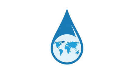 Obraz premium Blue water droplet icon with world map inside symbolizing global water conservation and eco friendly concepts