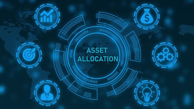 Digital concept of asset allocation with global network and icons Keywords: asset allocation, finance, investment, money, portfolio, management, growth, strategy, business, success, goal, target
