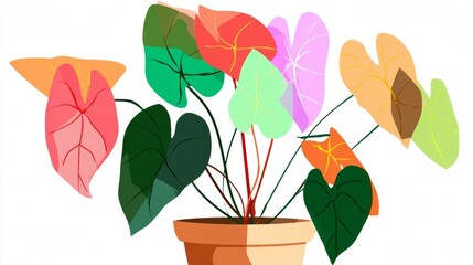 Colorful Potted Plant with Vibrant Leaves.