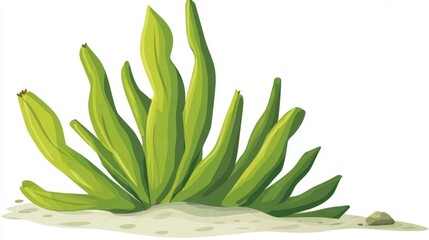 Obraz premium Green succulent plant with thick leaves on sandy ground.