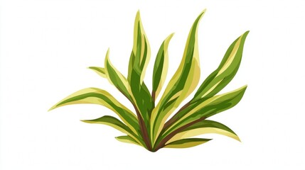 Fototapeta premium Dracaena plant with green and yellow leaves on white background.