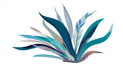 Abstract digital illustration of a plant with blue and green leaves.