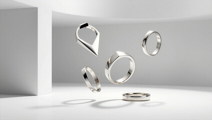 Avant-Garde Geometric Silver Rings in Zero Gravity Drift